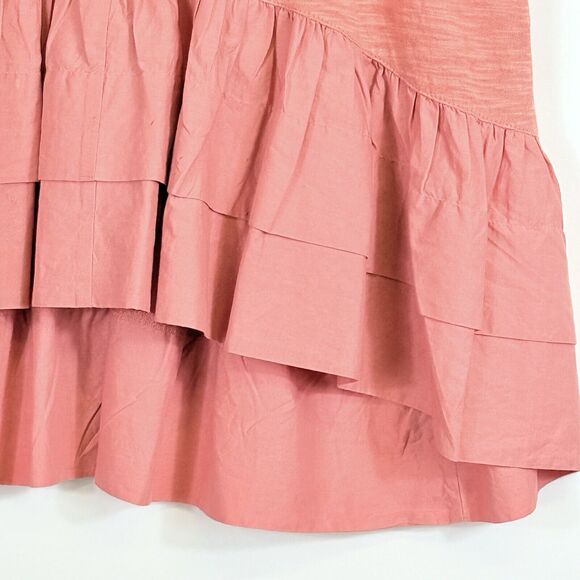 Akemi Kim Coral Pink Ruffle Hem Slub Knit Oversized Shirt Top Women's Small - Picture 3 of 6